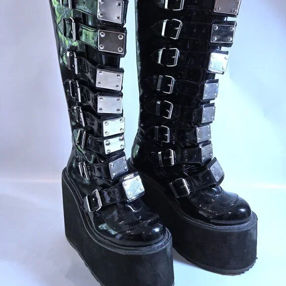 SOLD ON DEPOP Black Platform Buckle Boots Demonia Wide calf - Picture 2 of 7
